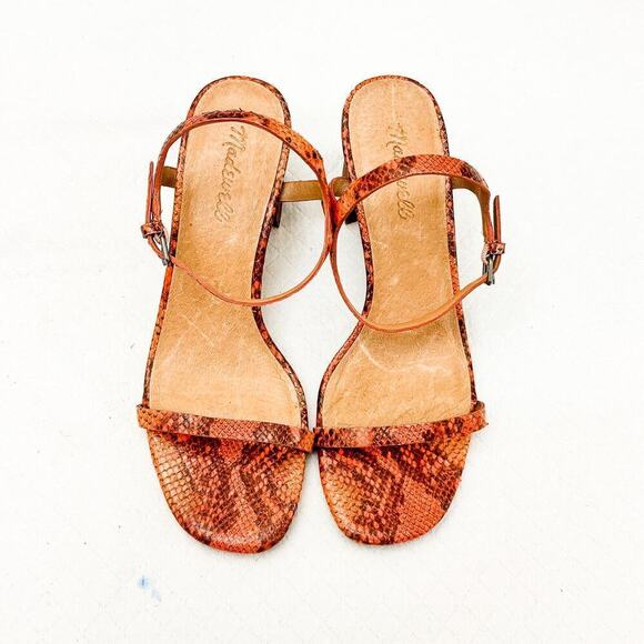 Madewell Shoes - Madewell Orange Snakeskin Print Strappy Open Toe Block Heel Sandal Size 8